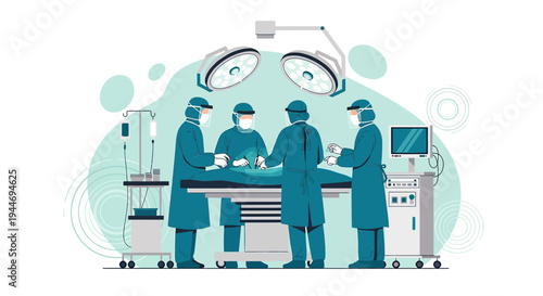 Surgeons in operating room performing surgery with medical equipment