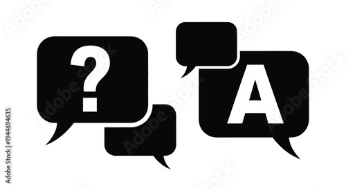 Question and answer speech bubbles in a striking black silhouette