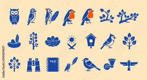 Vector Icons: Birds, Nature Elements, and Ornithology Symbols
