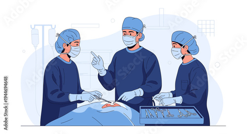 Surgeons in Operating Room Performing Surgery with Medical Instruments