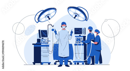 Surgeons in Operating Room with Medical Equipment, Modern Surgery Concept