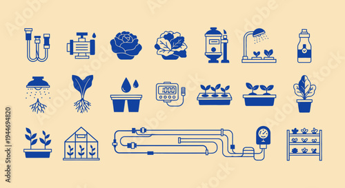 Hydroponic Gardening Icons: Growing Plants Without Soil