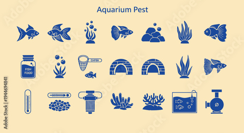 Aquarium Icons: Fish, Plants, Equipment, and Decorations - Vector Set
