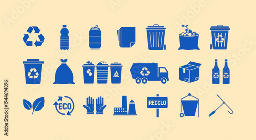 Recycling Icons: Waste Management, Eco-Friendly, Garbage Truck, and More