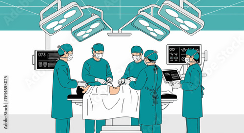 Surgeons Performing Operation in Modern Operating Room with Medical Equipment