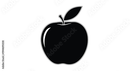 A striking black apple illustration with a simple bold silhouette