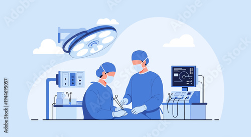 Surgeons Performing Operation in Modern Operating Room with Medical Equipment