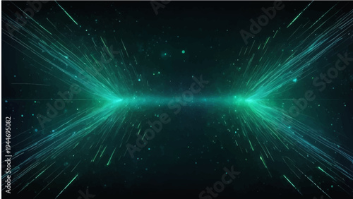 An abstract blue space background featuring a bright glowing galaxy with shiny stars and fractal energy motion across a dark universe illustration