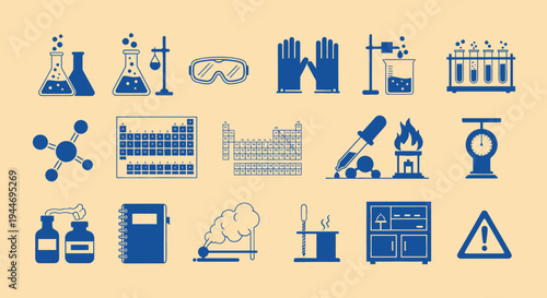 Science Laboratory Icons Set: Chemistry, Research, Education, Experiments, Equipment