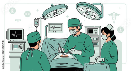 Surgeons Performing Operation in Operating Room with Medical Equipment