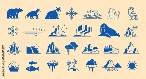 Arctic Icons: Polar Animals, Icebergs, Northern Lights, Tundra Landscape
