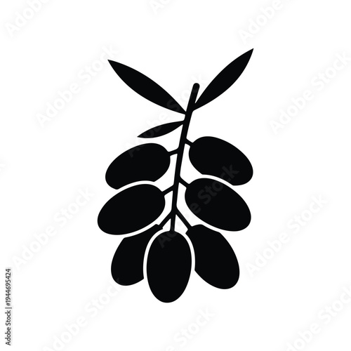 Dates Fruit Cluster Icon – Flat Black Silhouette, High Contrast Design