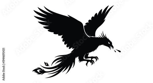 A striking black bird of prey in dynamic flight a bold silhouette