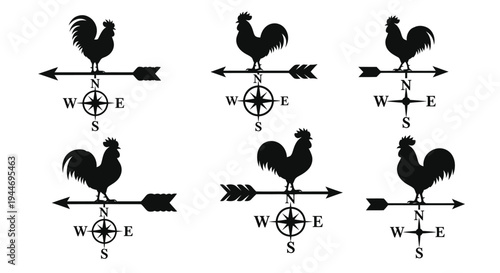 Decorative rooster weather vanes pointing directions a striking silhouette