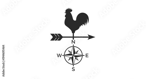 Weather vane featuring a rooster and compass a striking silhouette