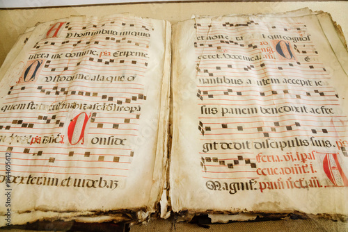 choir book, 16th century, chapter room, convent of San Francisco, Gothic-Manueline, 15th century, Evora, Alentejo, Portugal, Europe