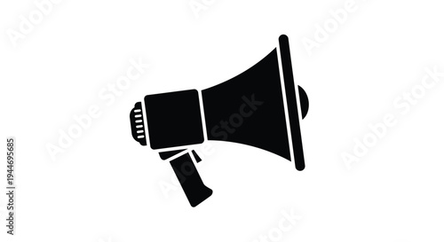 A black silhouette of a vintage megaphone announcing important news