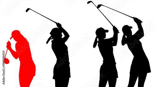 silhouette of a woman playing golf on a black background