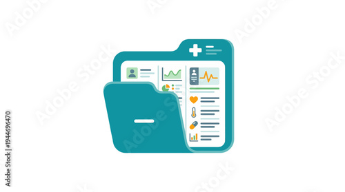 Electronic Medical Record Folder Icon with Healthcare Dashboard

