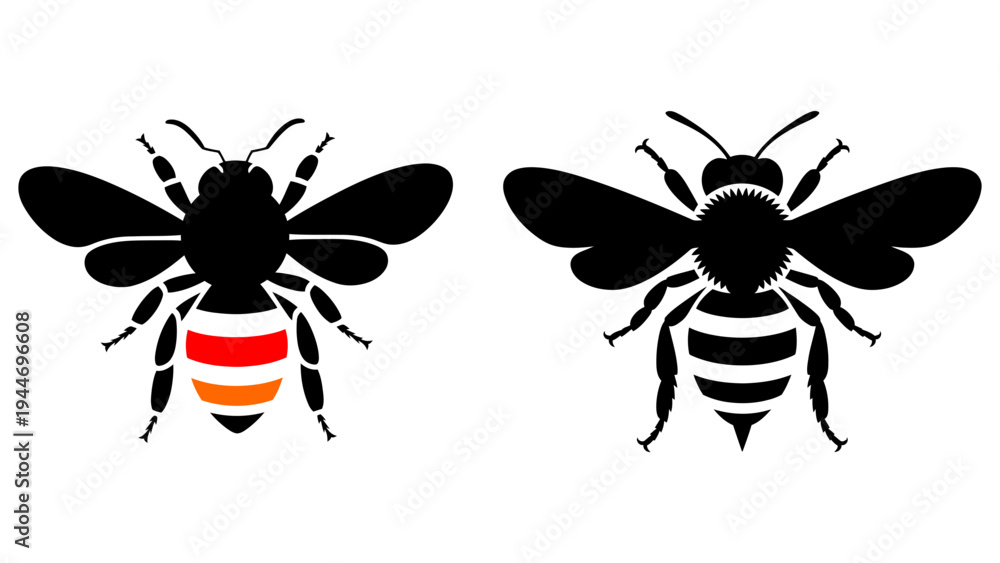 Fototapeta premium collection of various black silhouette bee, set of insects