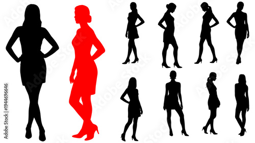 set of eight woman silhouettes in various poses
