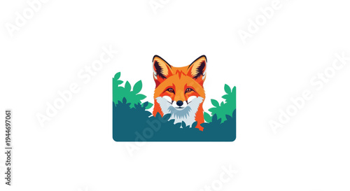 Clever Fox Peeking Out From Green Bushes, Wildlife Illustration
