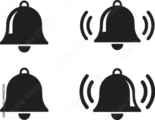 set of bell icons with sound waves