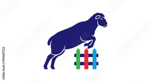 Jumping Sheep Silhouette Over Colorful Fence