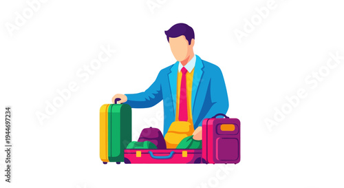 Man Packing Suitcases for Travel Adventure