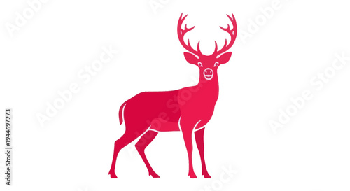 Vibrant Red Deer Silhouette with Antlers on White Background