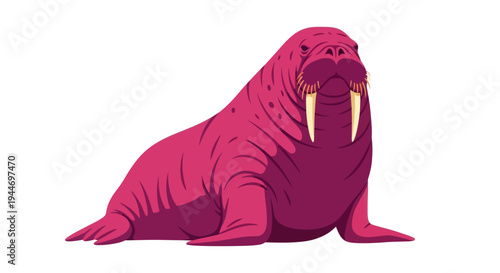 Pink Walrus Illustration on White Background