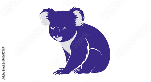 Stylized Blue Koala Sitting Isolated on White Background, Vector Art