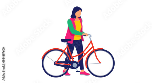 Woman with Bicycle - Flat Illustration