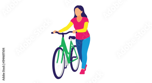 Woman Pushing Bicycle - Healthy Lifestyle and Outdoor Activity