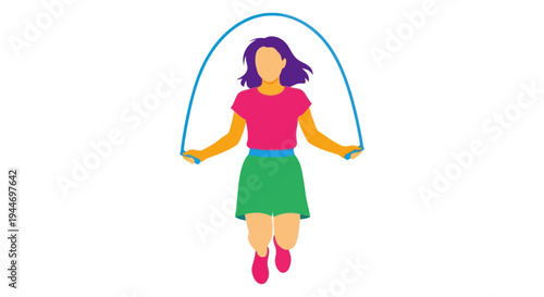 Active girl jumping rope, healthy lifestyle, fitness, childhood, fun, isolated on white background