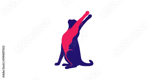 Abstract silhouette of two cats dancing, one reaching up