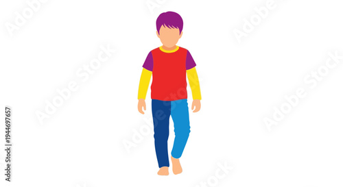 Child Walking Barefoot in Colorful Clothes