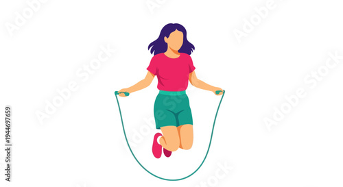 Active Woman Jumping Rope, Fitness Exercise, Healthy Lifestyle, Vector Illustration