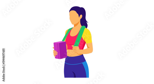 Woman with Yoga Mat and Blocks, Ready for Fitness Class