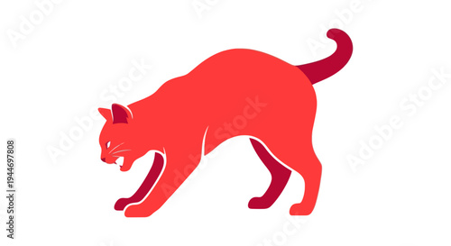Aggressive Red Cat Illustration on White Background