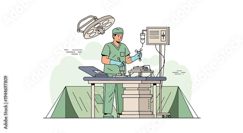 Surgeon Performing Operation in Modern Operating Room with Medical Equipment