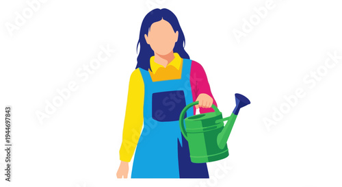 Woman Gardener Holding Watering Can, Flat Design Illustration