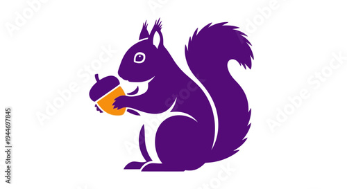 Cute Purple Squirrel Holding an Orange Acorn, Vector Illustration