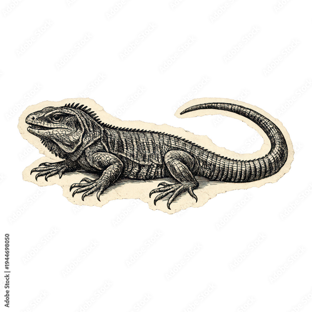 Fototapeta premium PNG Detailed vintage iguana illustration.