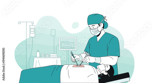 Surgeon Performing Operation on Patient in Operating Room with Medical Equipment