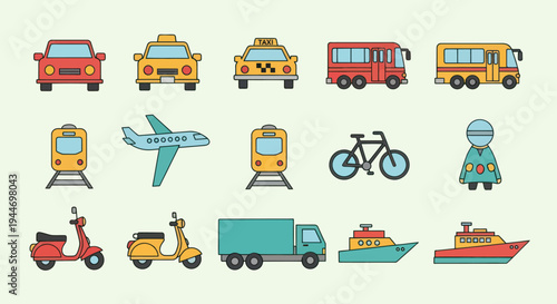 Collection of Various Vehicles and Transportation Modes.