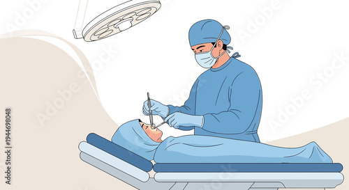Surgeon Performing Operation Under Surgical Lamp in Operating Room
