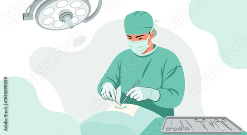 Surgeon Performing Operation Under Surgical Light, Medical Team in Operating Room