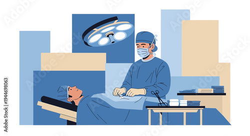 Surgeon Performing Operation Under Surgical Light in Modern Operating Room