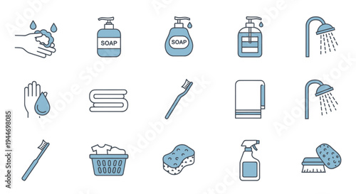 Bathroom Hygiene Icons and Symbols Collection.